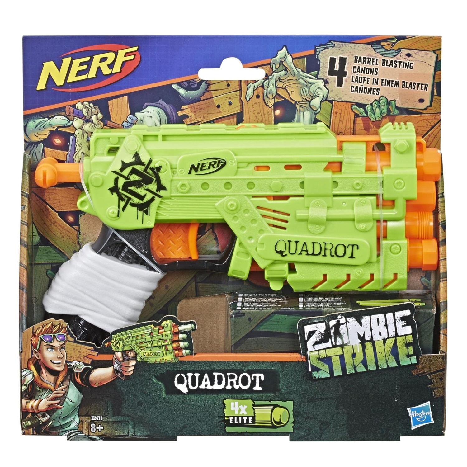Nerf Zombie Strike Quadrot Blaster Set with 4 Darts Compact 4-Shot Foam Gun Toy