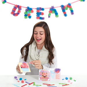 Pom Pom Wow! Snap & Decorate Set – 50 Pom Poms, Letters, Cards, Ribbon