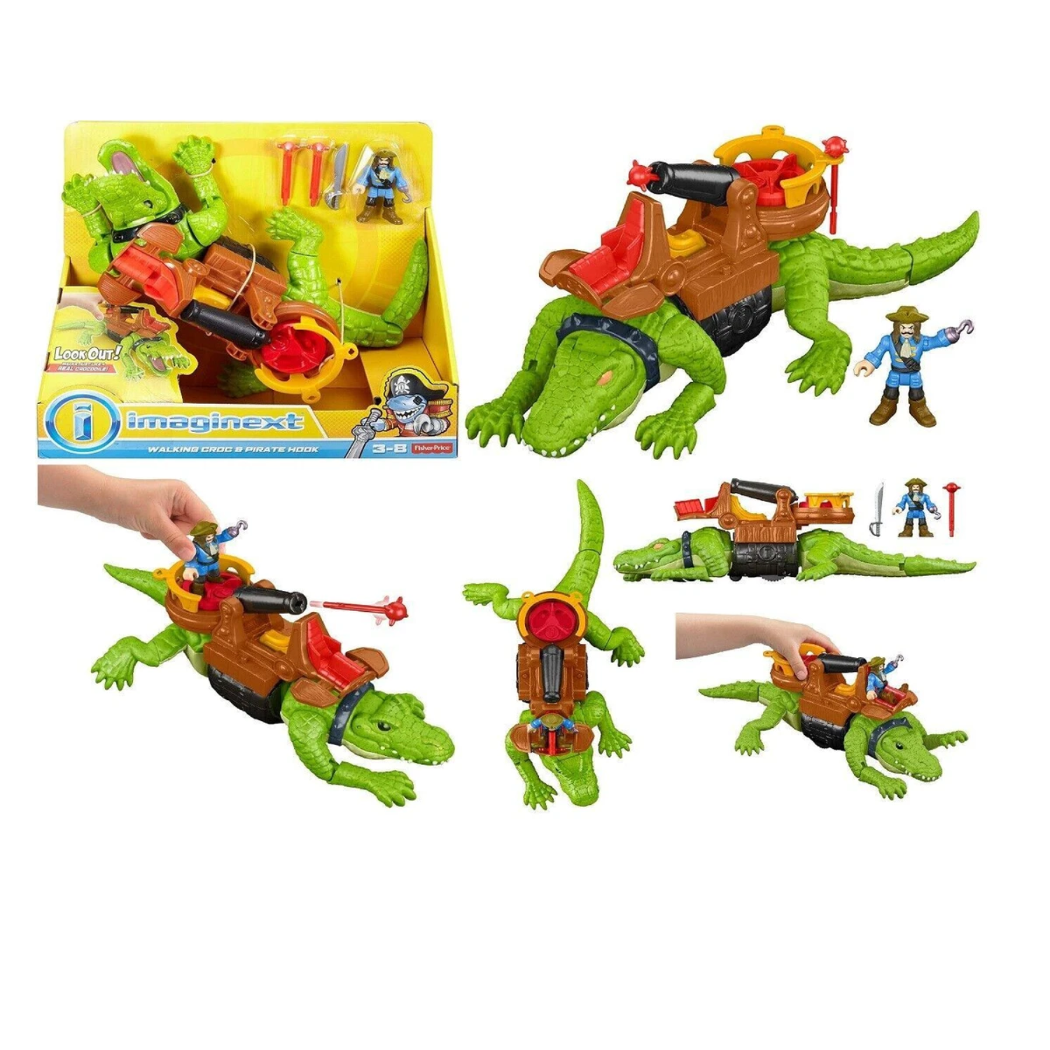 Fisher Price Imaginext Walking Crocodile and Pirate Hook Ages 3+ Toy Treasure