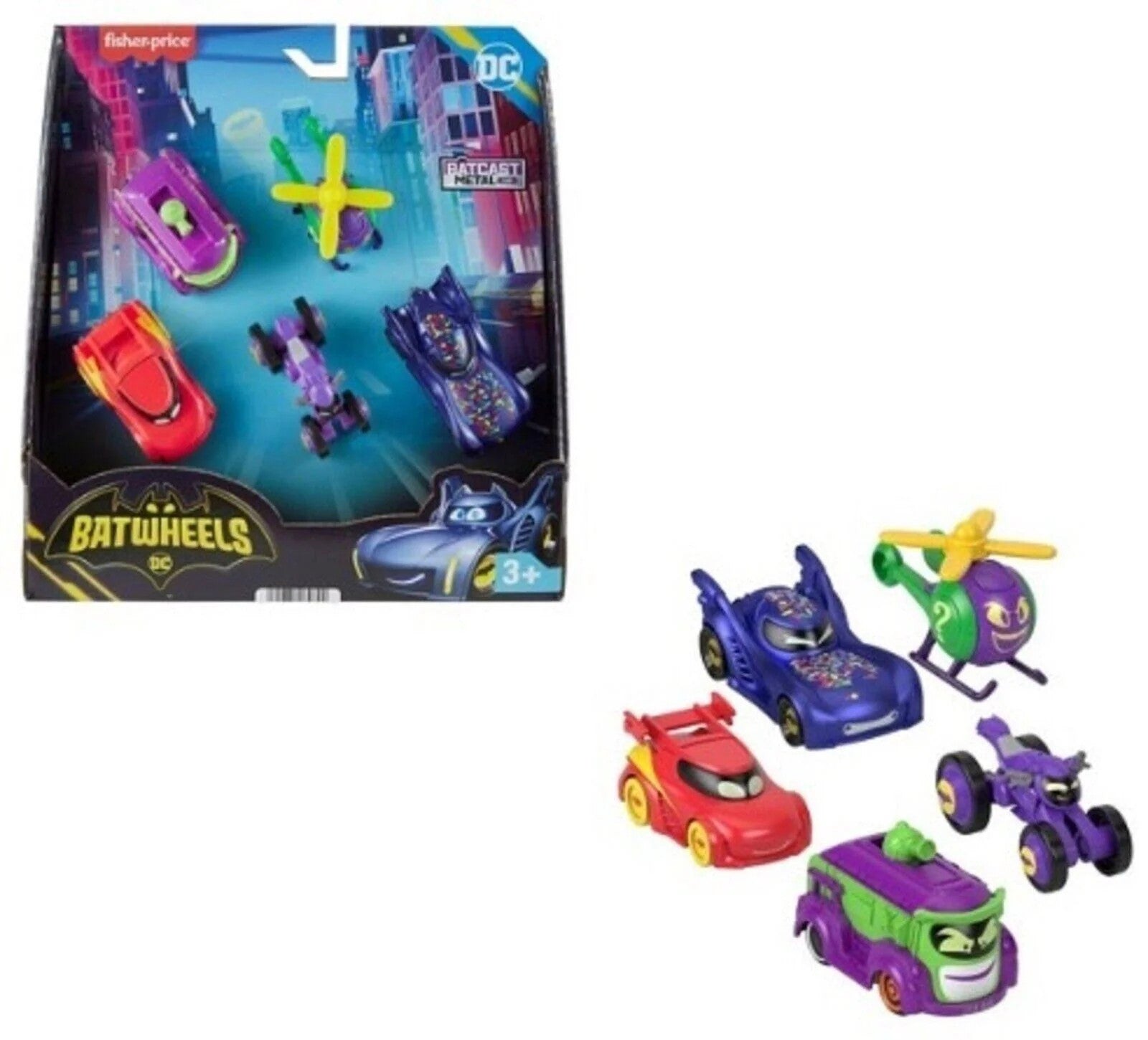 Fisher-Price DC Batwheels Metal Diecast 1:55 Scale 5 Pack Cars Batcave Batman