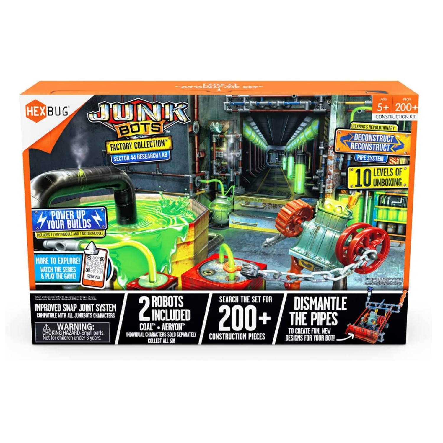 HEXBUG Junkbots Power Sub Station Factory Playset 200+ Build Parts 2 Robots 5+