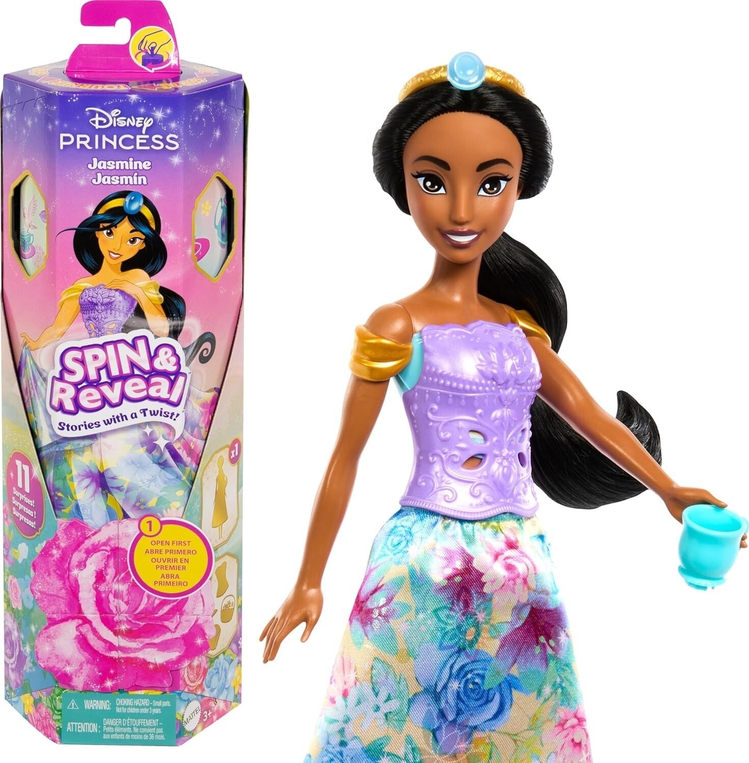 Disney Princess Rapunzel Fashion Doll Set Spin and Reveal With 11 Surprises Play