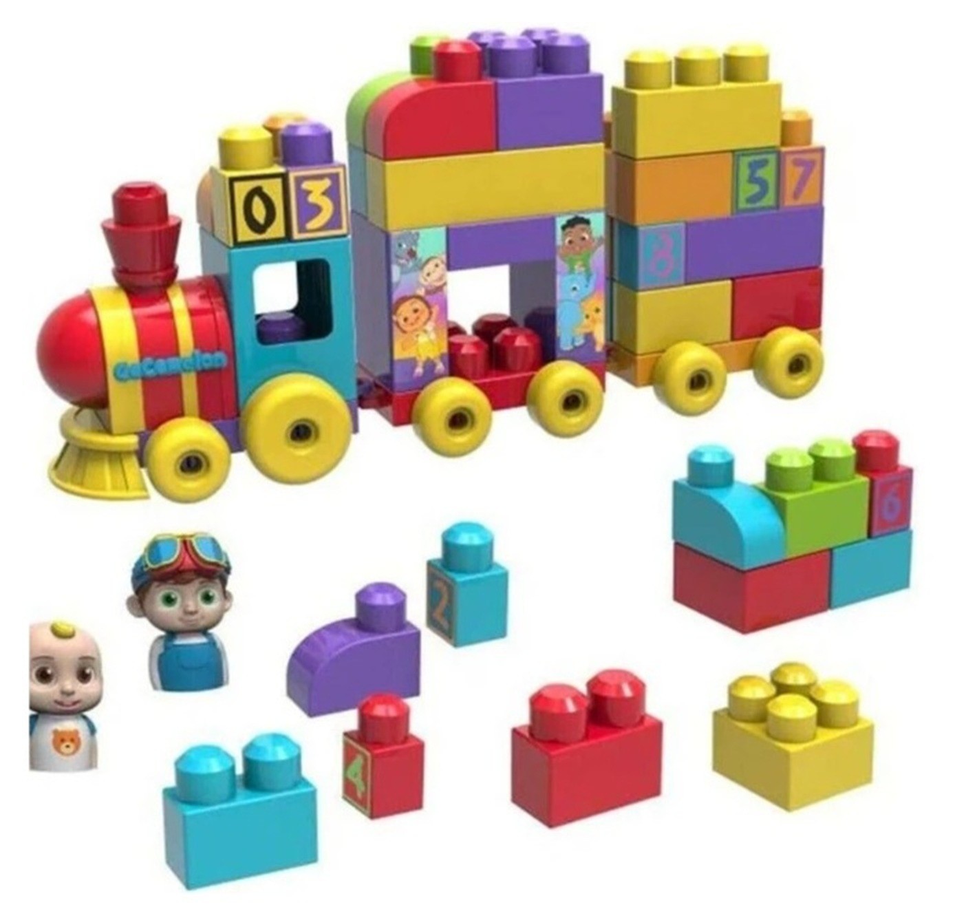 CoComelon Stacking Train 40 Piece Large Building Block Set Includes JJ TomTom