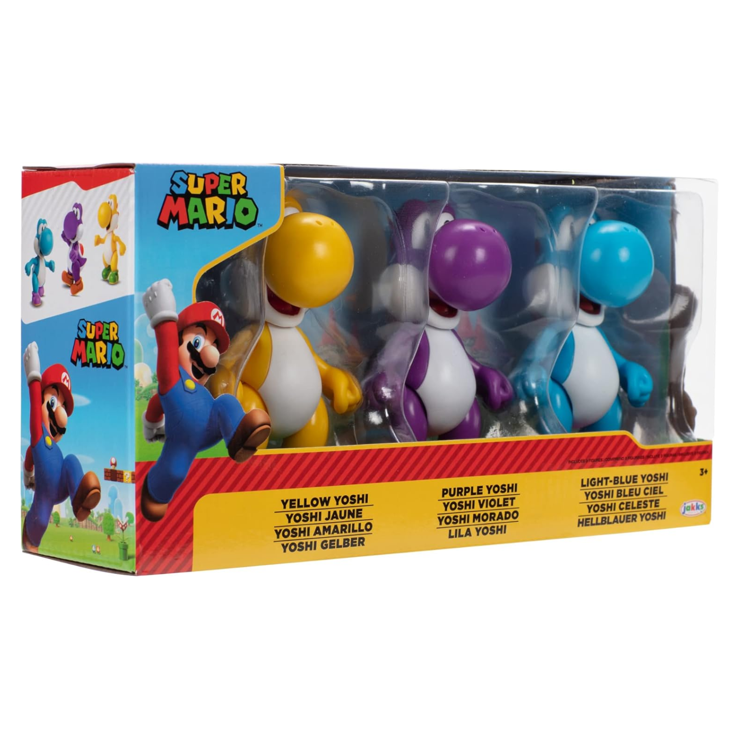 Nintendo Super Mario Yoshi 3-Pack 4-Inch Action Figure Yellow, Purple,Blue Set