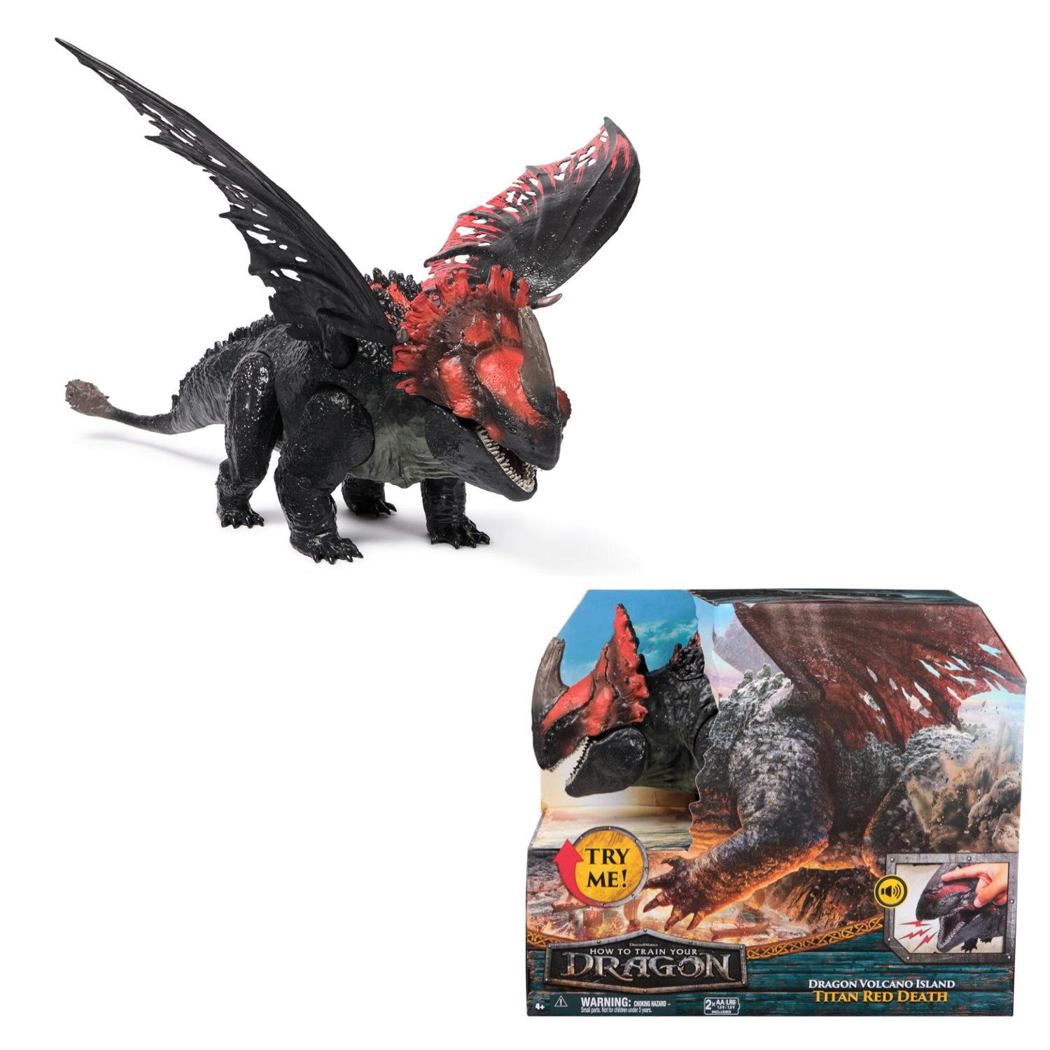 Dreamworks Dragons Titan Red Death Dragon Figure Roaring Wings Action Play Toy
