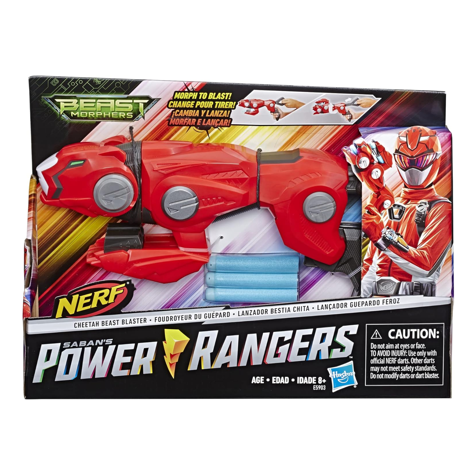 Nerf Power Rangers Cheetah Beast Blaster Toy Gun with 3 Foam Darts for Kids 8+