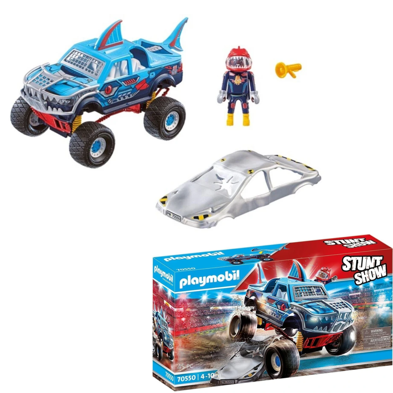 Playmobil 70550 Stuntshow Monster Truck Shark Ages 4+ New Toy Junk Car Megaphone