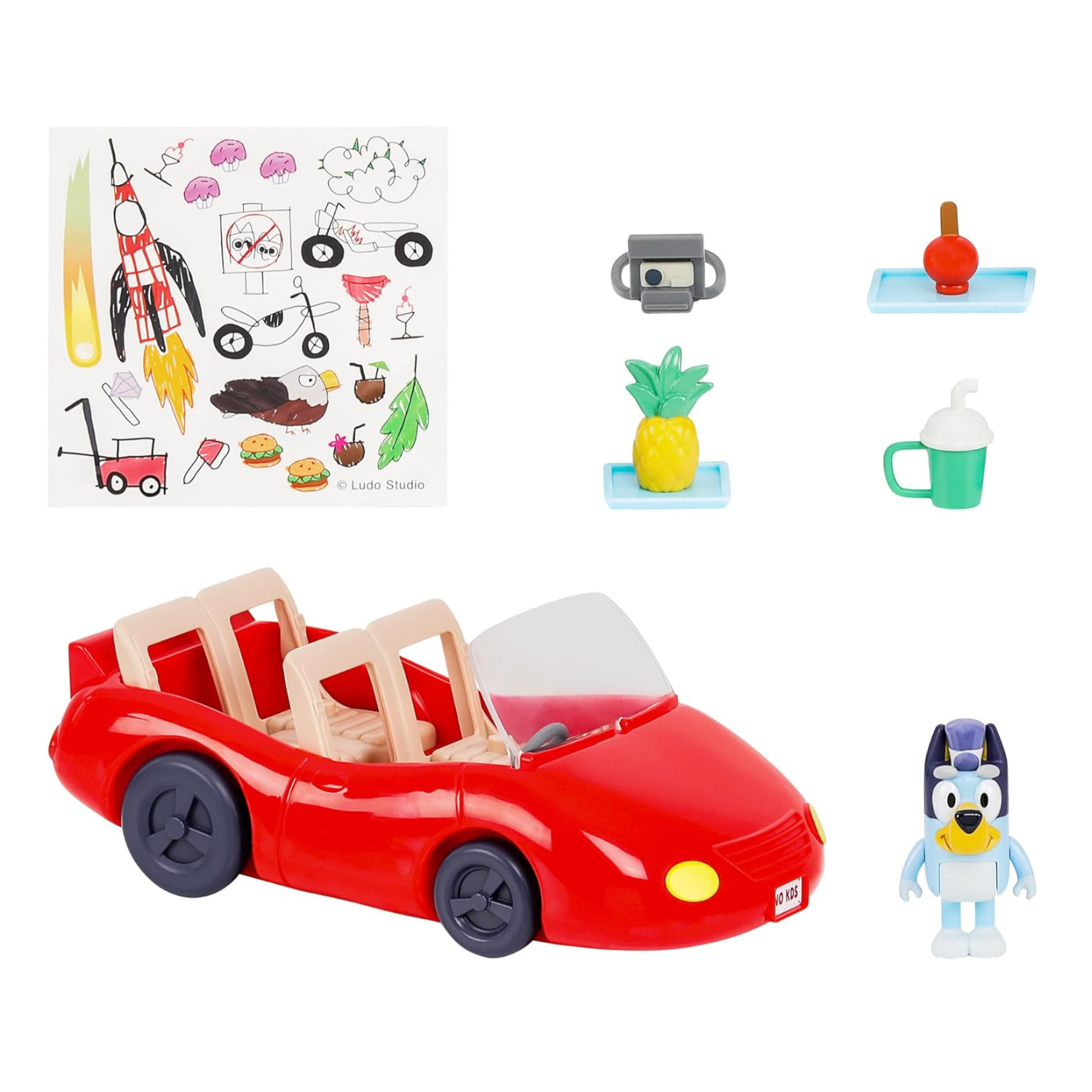 Bluey Escape Convertible Car Set with Figure 4 Accessories and Stickers