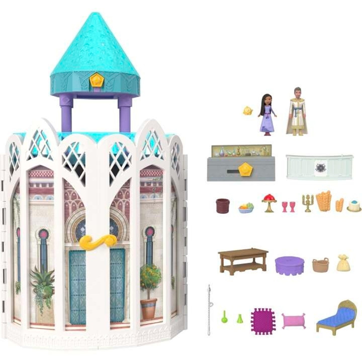 Disney Wish Rosas Castle Dollhouse Playset with 2 Posable Mini Doll Star Figure