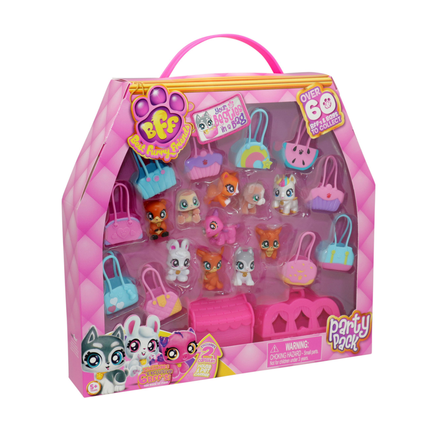 Best Furry Friends Party Pack 6 Exclusive Figures 2 Bonus Capsules Pet Carrier