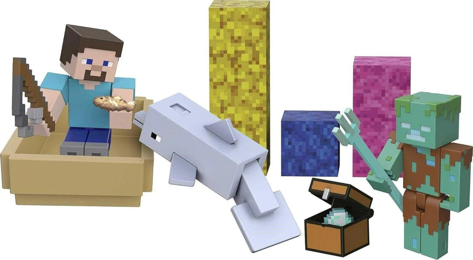 Minecraft Dolphins Adventure Treasure Pack Hunt Story Pack Ages 6+ Toy Figures