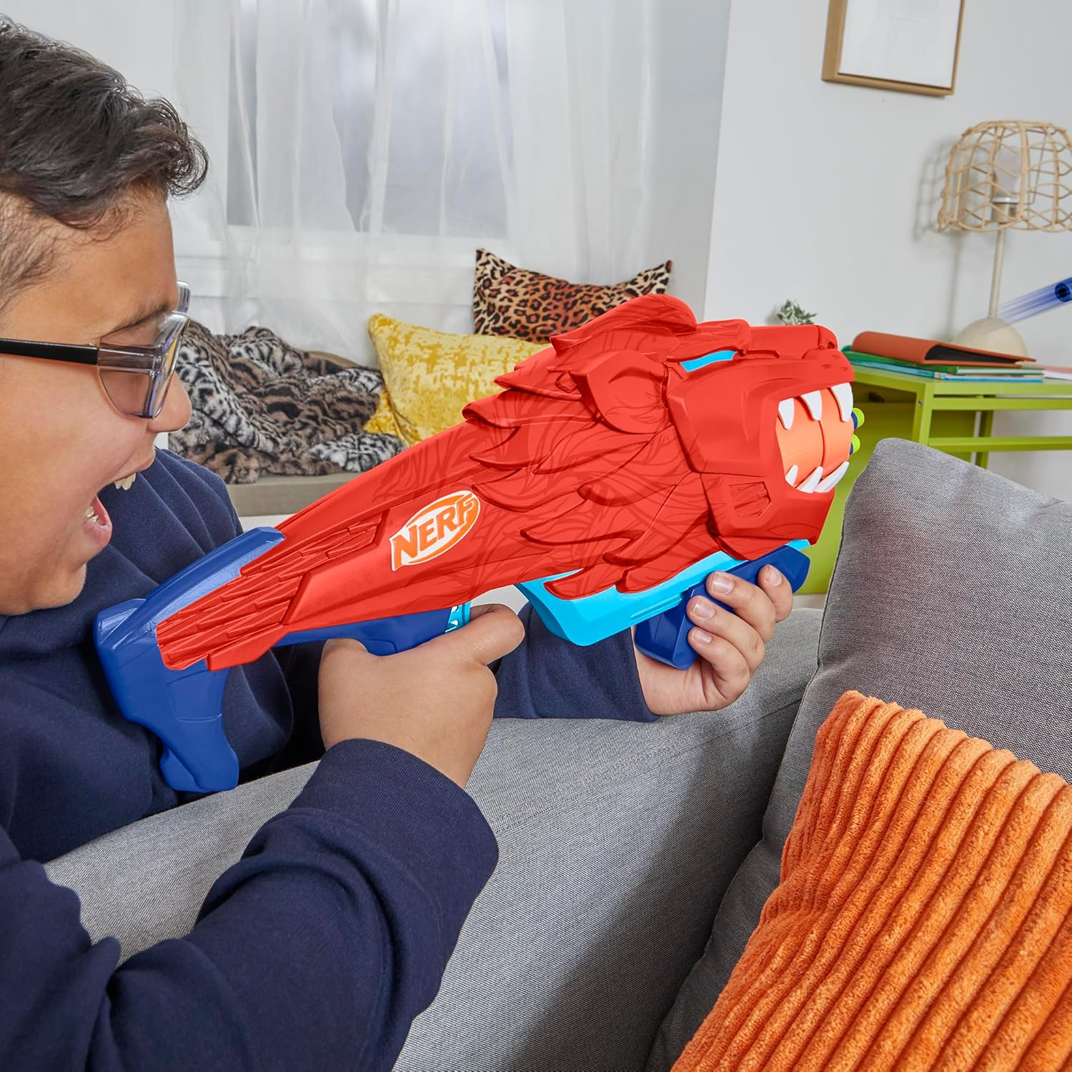 NERF Wild Lionfury Easy Play Dart Blaster Toy Gun Lightweight Kids 6+ Outdoor