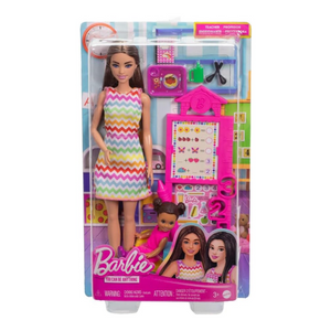 Barbie Teacher Doll Playset with Toddler Student & Classroom Accessories Kids 3+