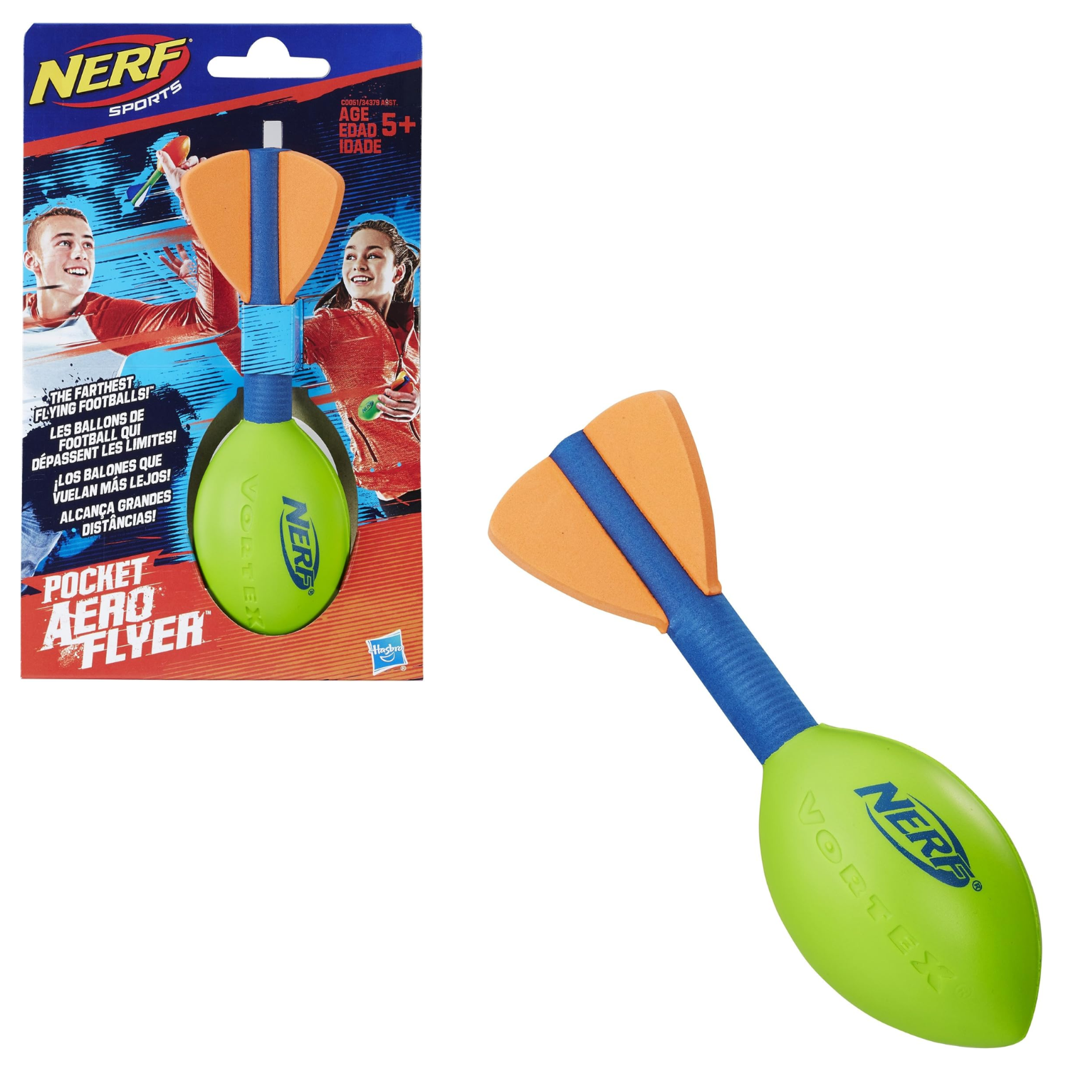 Nerf Sports Pocket Aero Flyer Foam Football Green Pocket Size Toy Ball Ages 5+