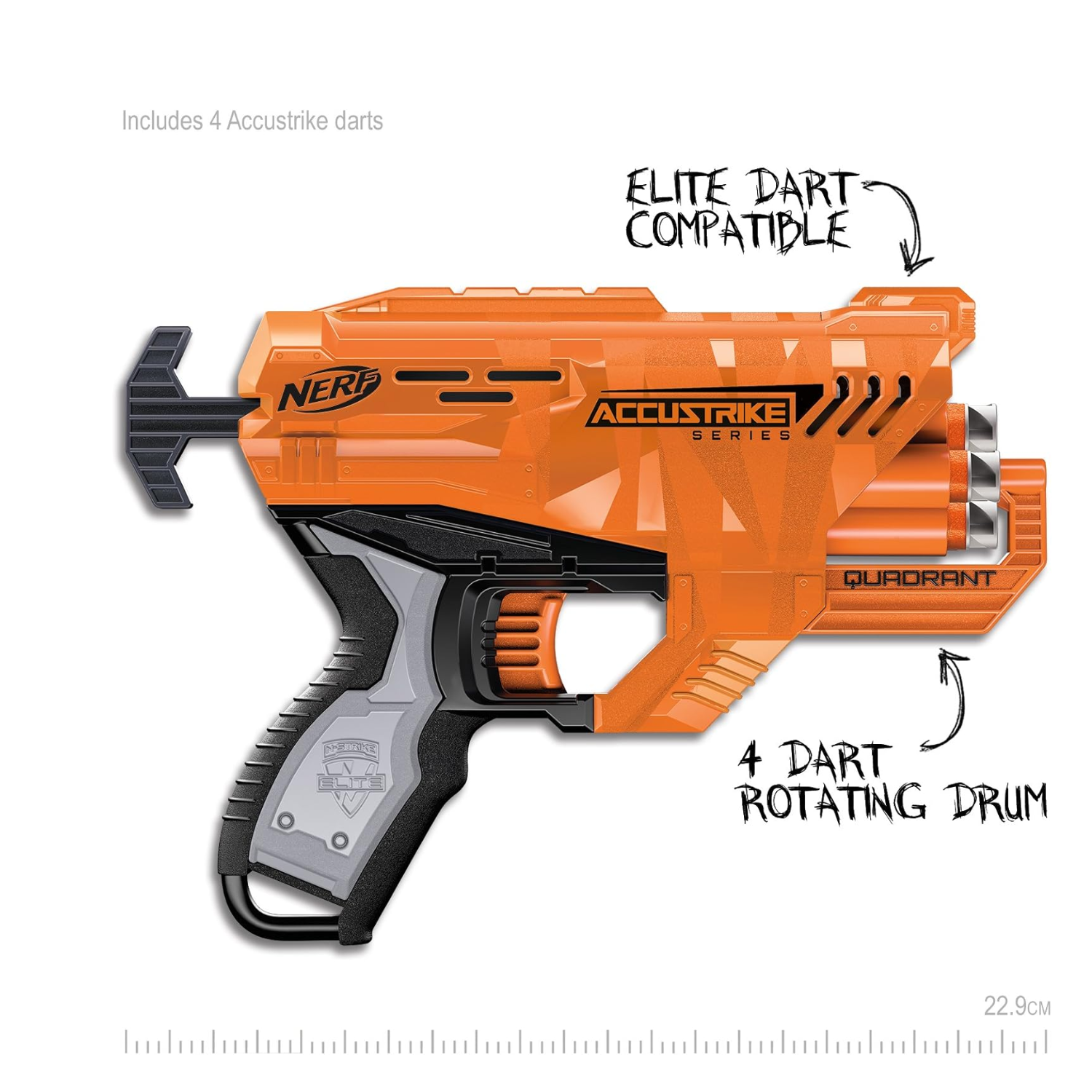 Nerf Elite Accustrike Quadrant Blaster 4 Dart Drum Compact Shot Ages 8 Plus Play