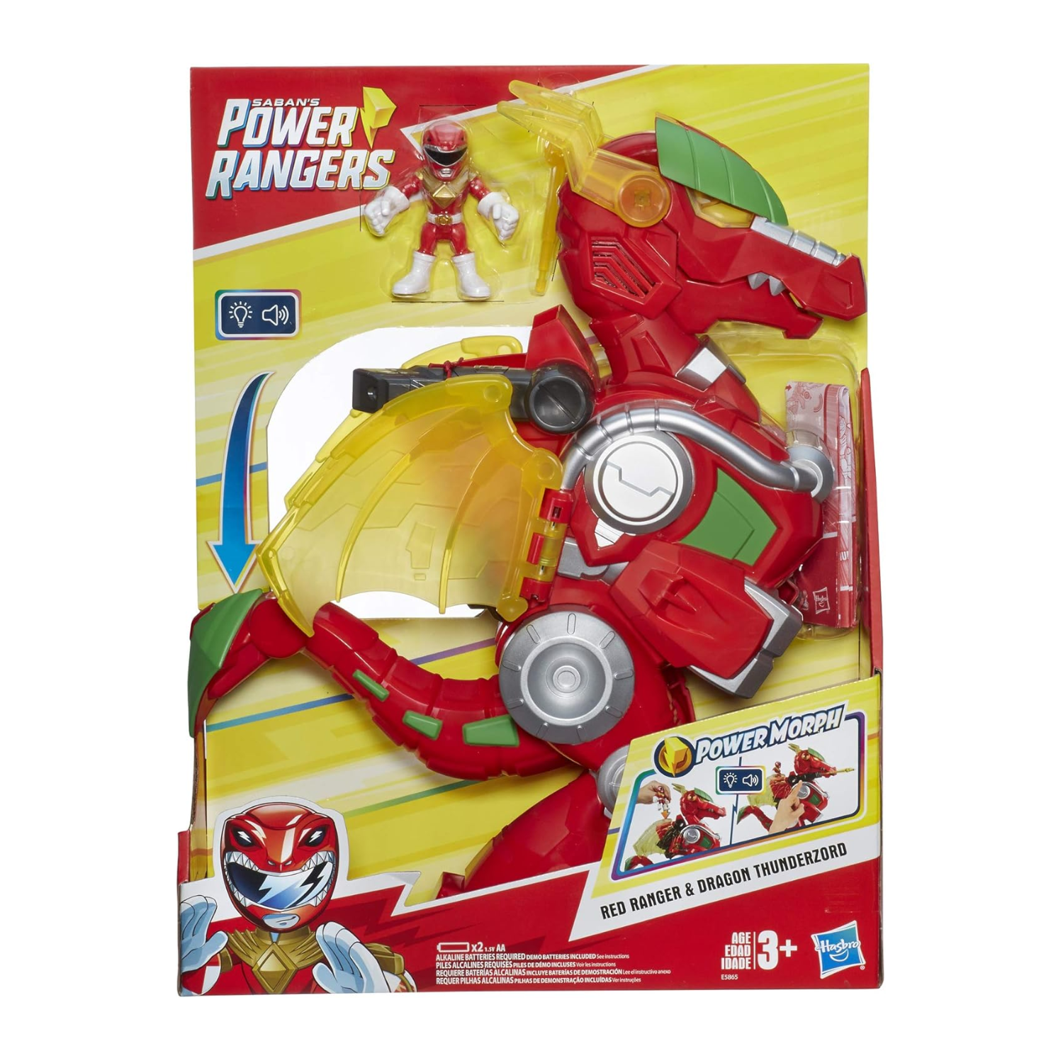 Power Rangers Red Ranger and Dragon Thunderzord 14 Inch Lights Sounds Toy  3+