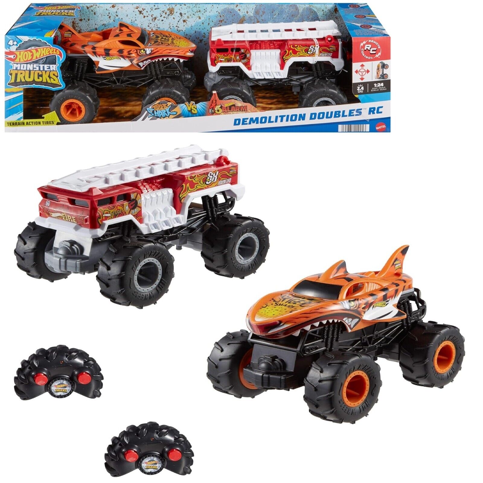 Hot Wheels Monster Trucks 1:24 Scale RC New Toy Trucks 5-Alarm & Tiger Shark