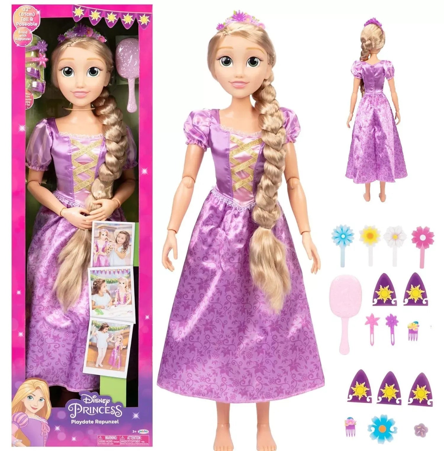 Disney Princess Rapunzel Doll Playdate 32 Inch Tall Poseable Brush Comb Hair