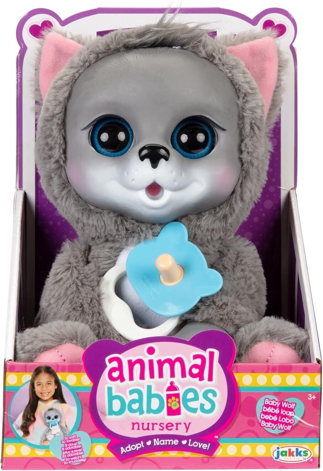 Animal Babies Baby Plush Wolf  Yours to Name Removable Diaper & Pacifier Doll