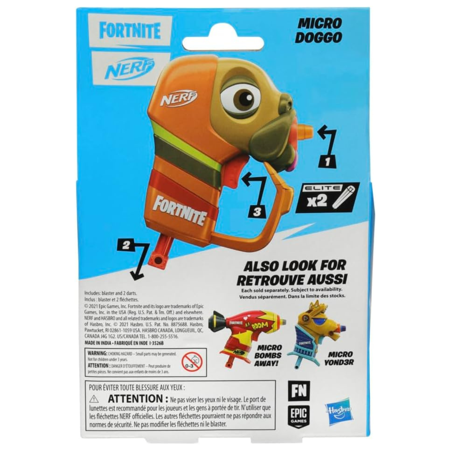 Nerf Fortnite Micro Doggo Mini Dart Firing Blaster 2 Elite Darts for Kids Age 8+