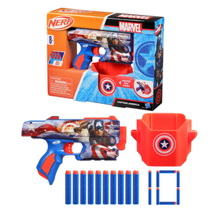 Nerf Marvel Captain America Dart Blaster 10 Elite Darts Holster Foam Toy Ages 8+