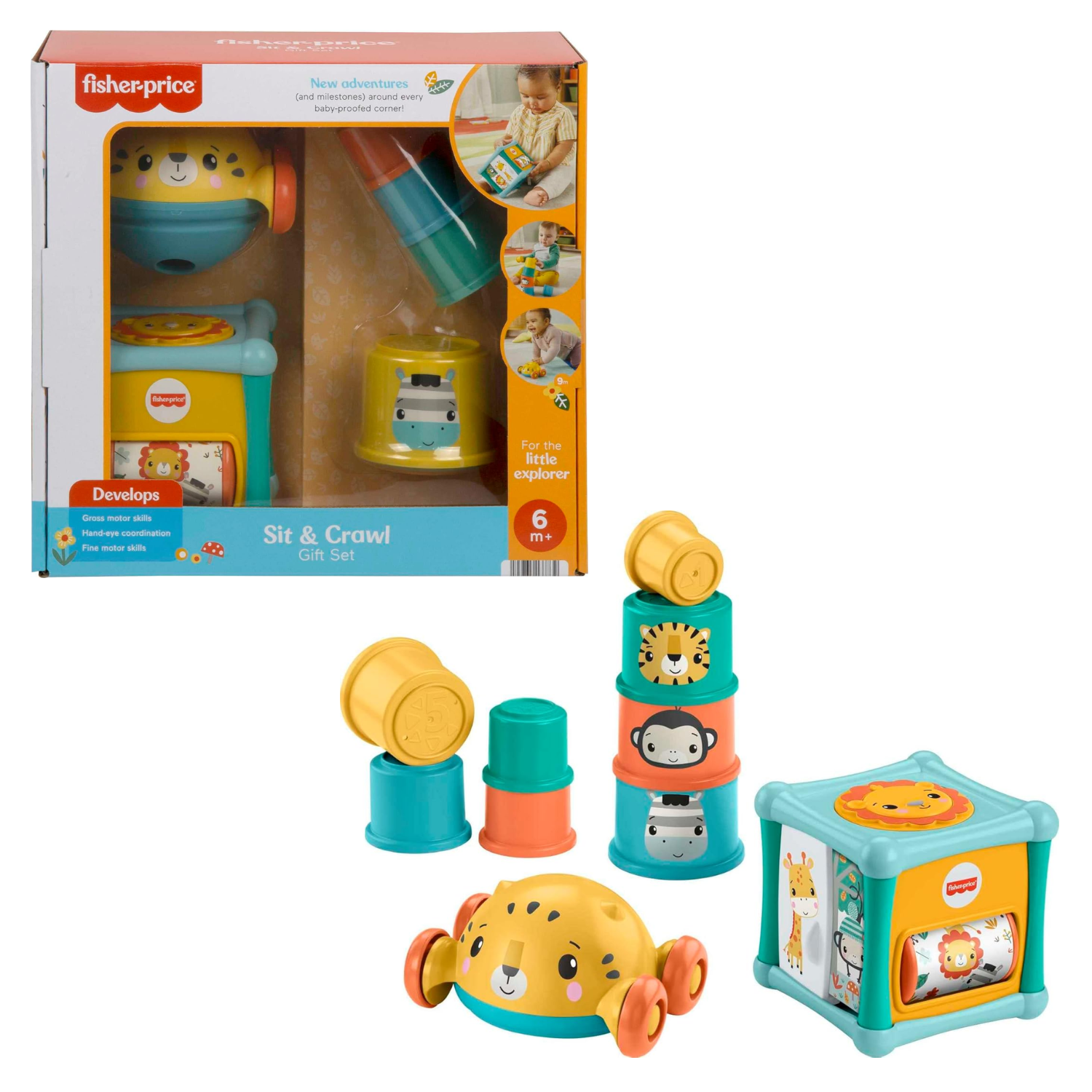 Fisher-Price Baby Gift Set Stacking Cups Roly Poly Push Car Fine Motor Sensory