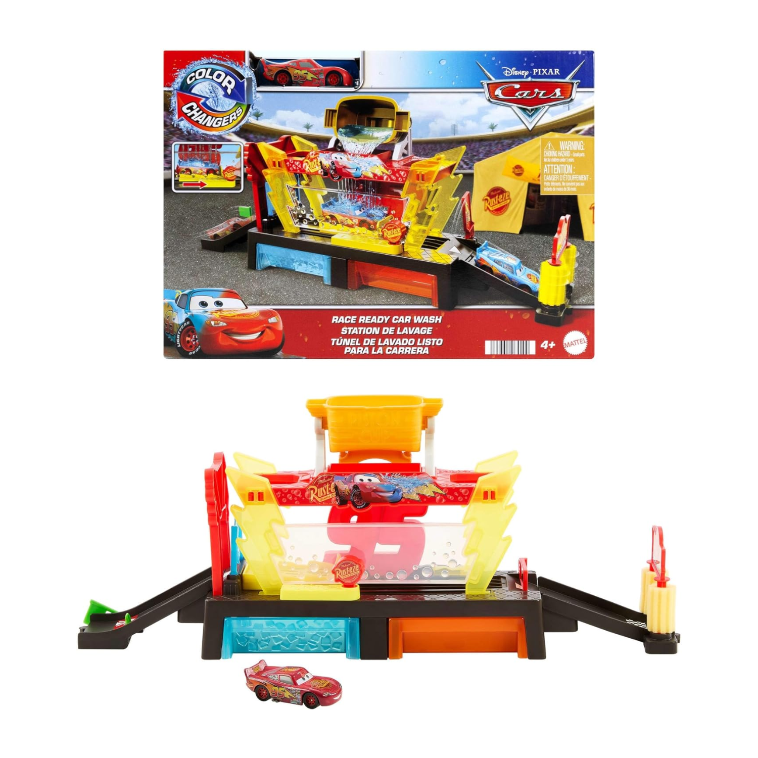 Pixar Cars Lightning McQueen Color Changers Car Wash Set Race Ready 3+