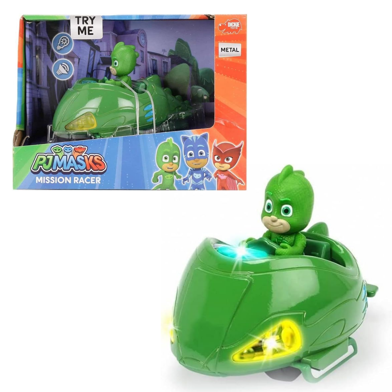 PJ Masks Gekko Diecast Racer Car with Lights Sounds by Dickie Toys