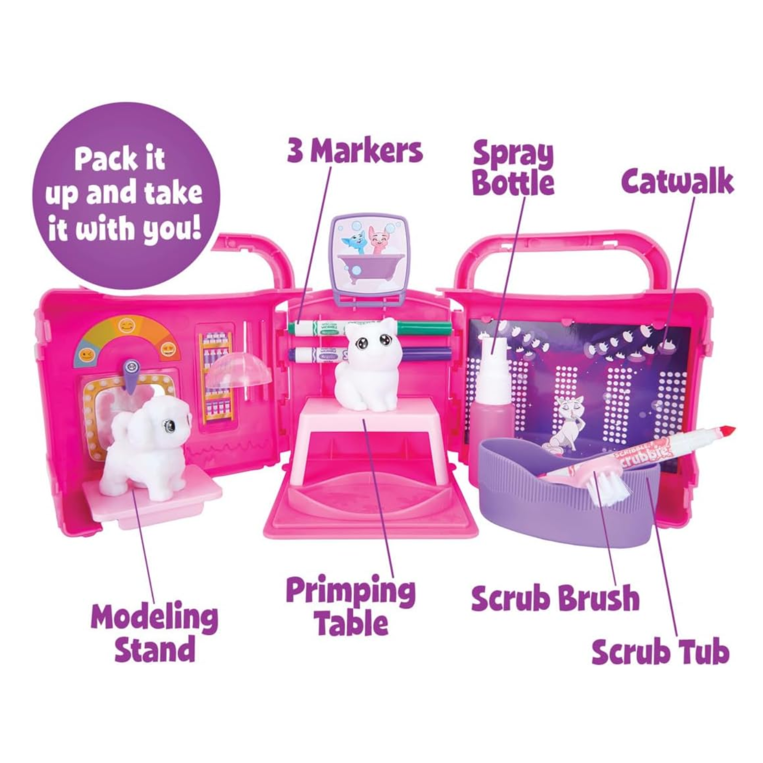 Crayola Scribble Scrubbie Pets Salon Playset with Washable Markers for Kids 4+