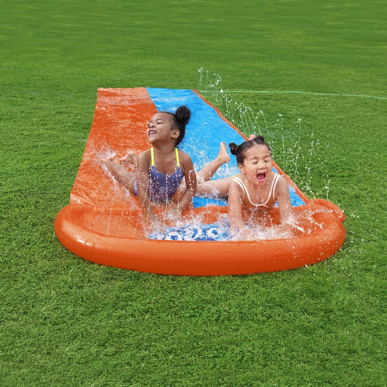 H2OGO Double Lane Inflatable Water Slide Splash Pool Sprinklers Backyard Fun 3+