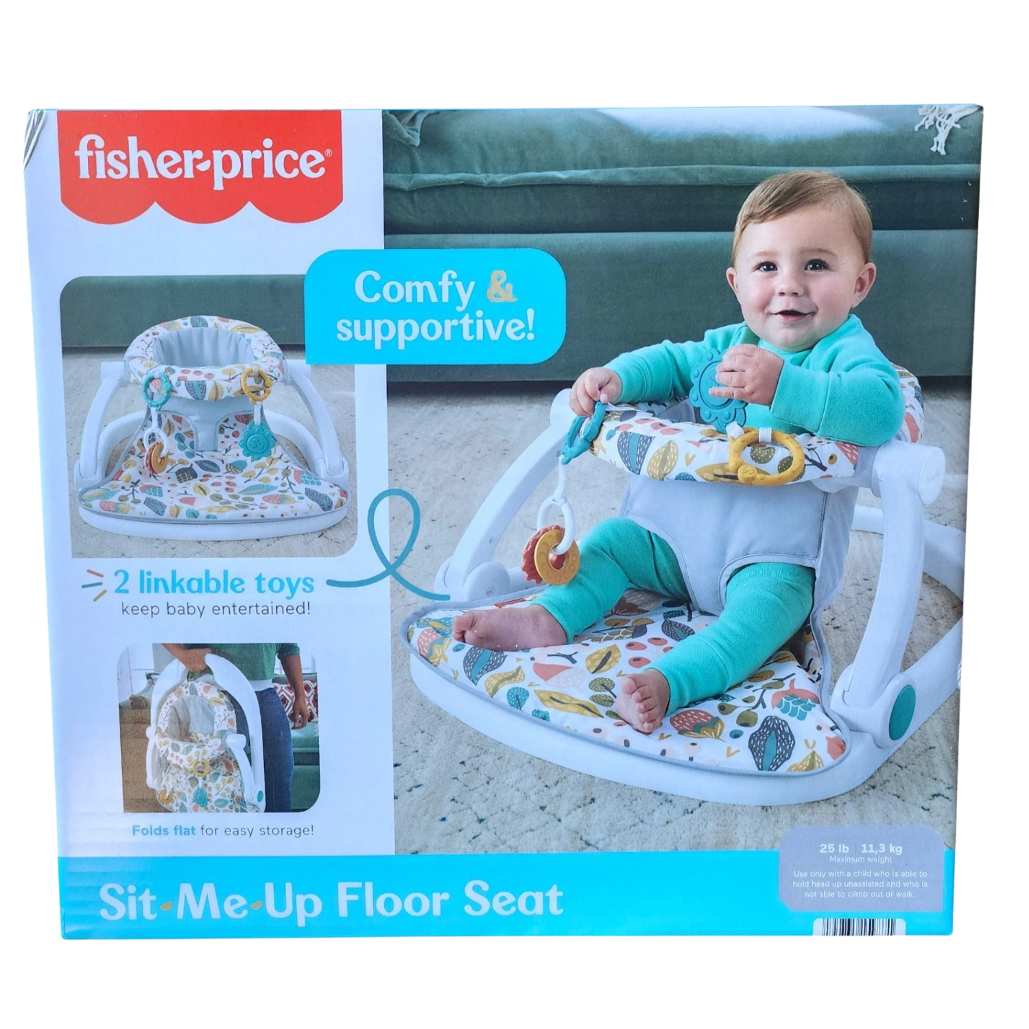 Fisher-Price Sit Me Up Floor Seat with Washable Seat Pad and 2 Linkable Baby Toy