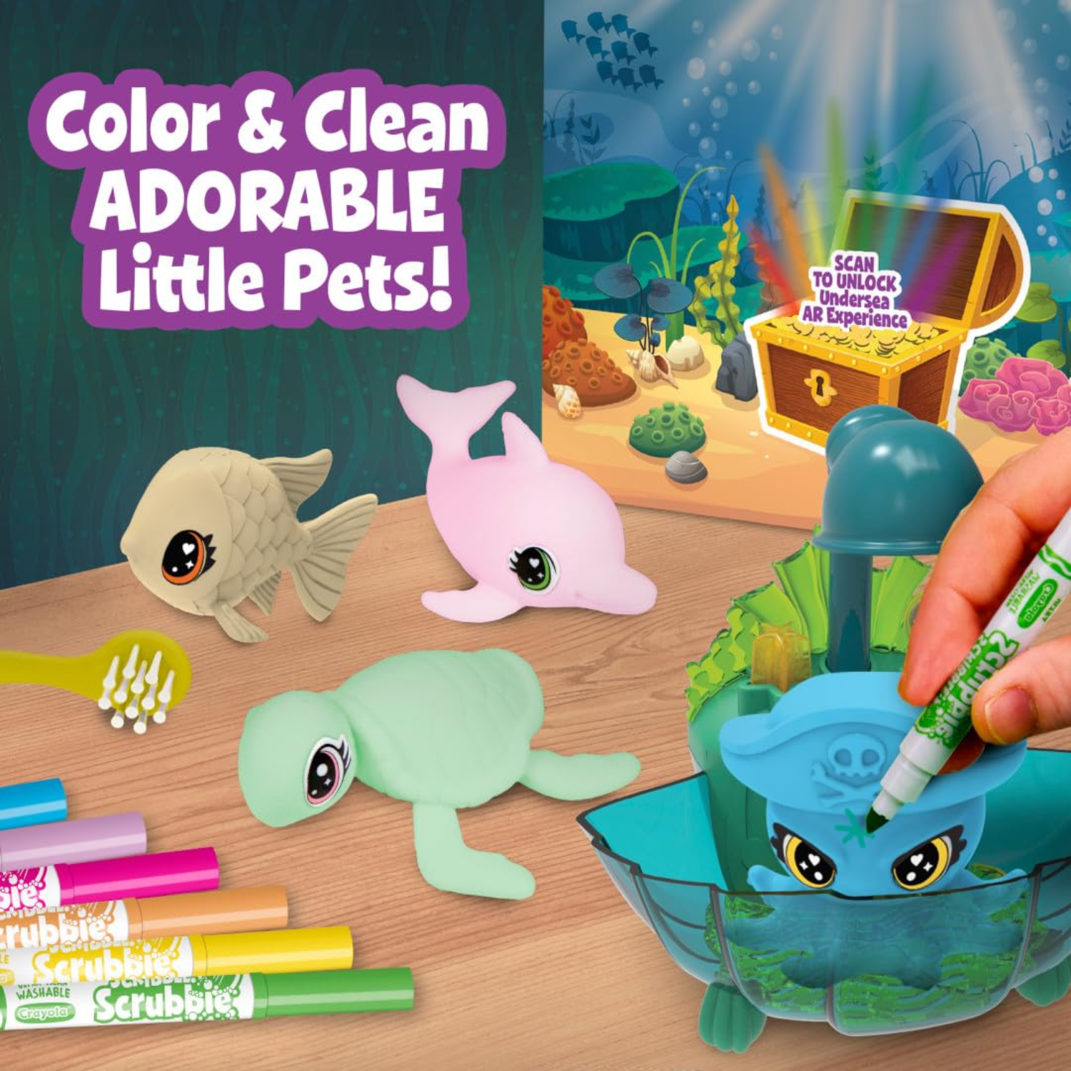 Crayola Scrubbie Glow Lagoon Ocean Pets Playset Washable Markers Ages 3+