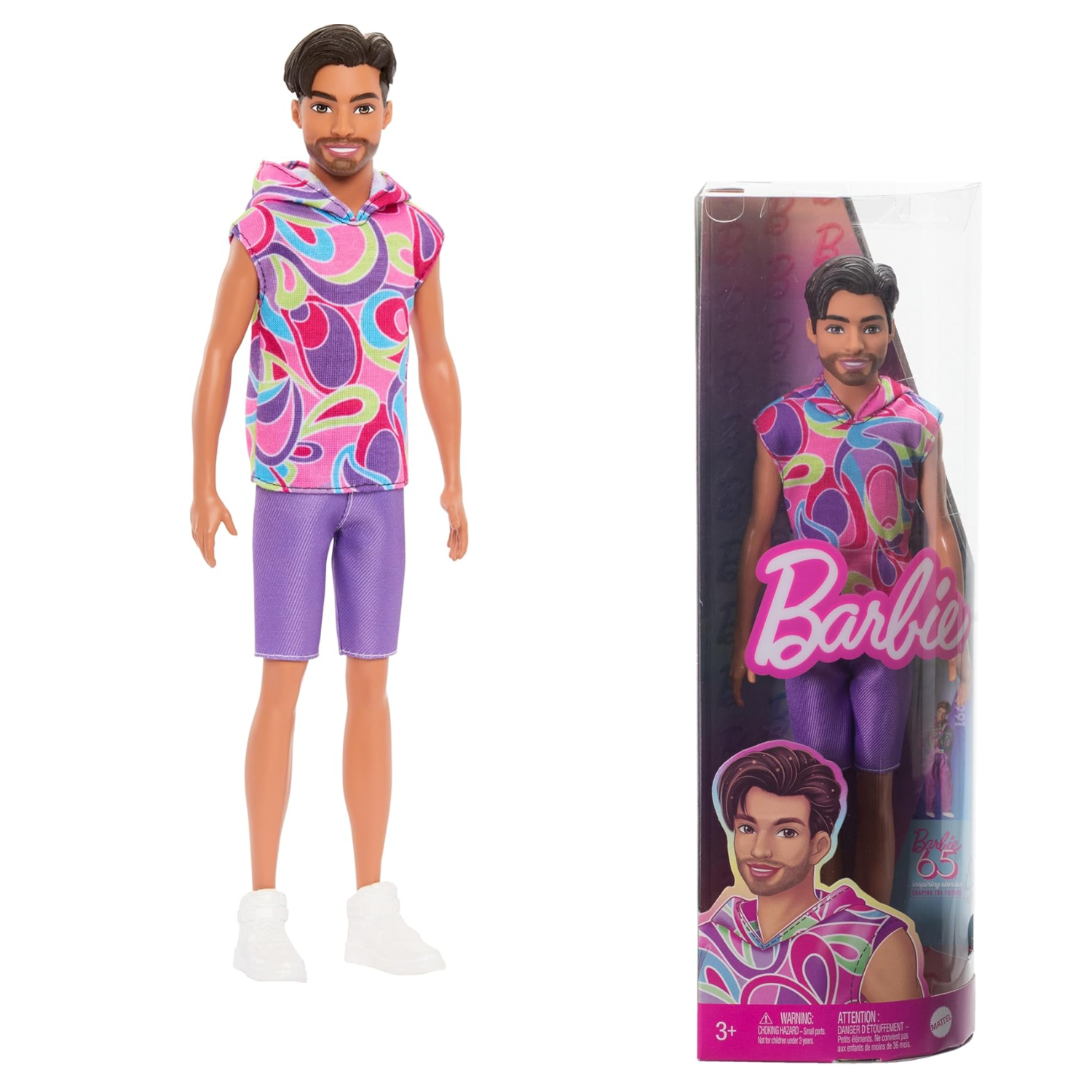 Barbie Fashionistas Ken Doll #227 Brunette Beard Hoodie Shorts Sneakers Toy 3+