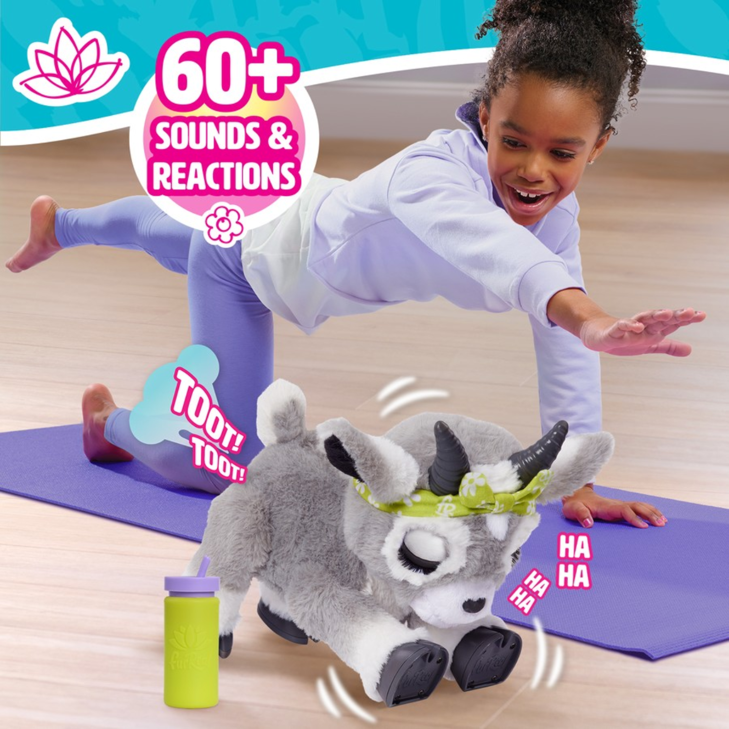 FurReal Daisy Yoga Goat Interactive Plush Toy 60+ Sounds Moves Fun 4+ Kids