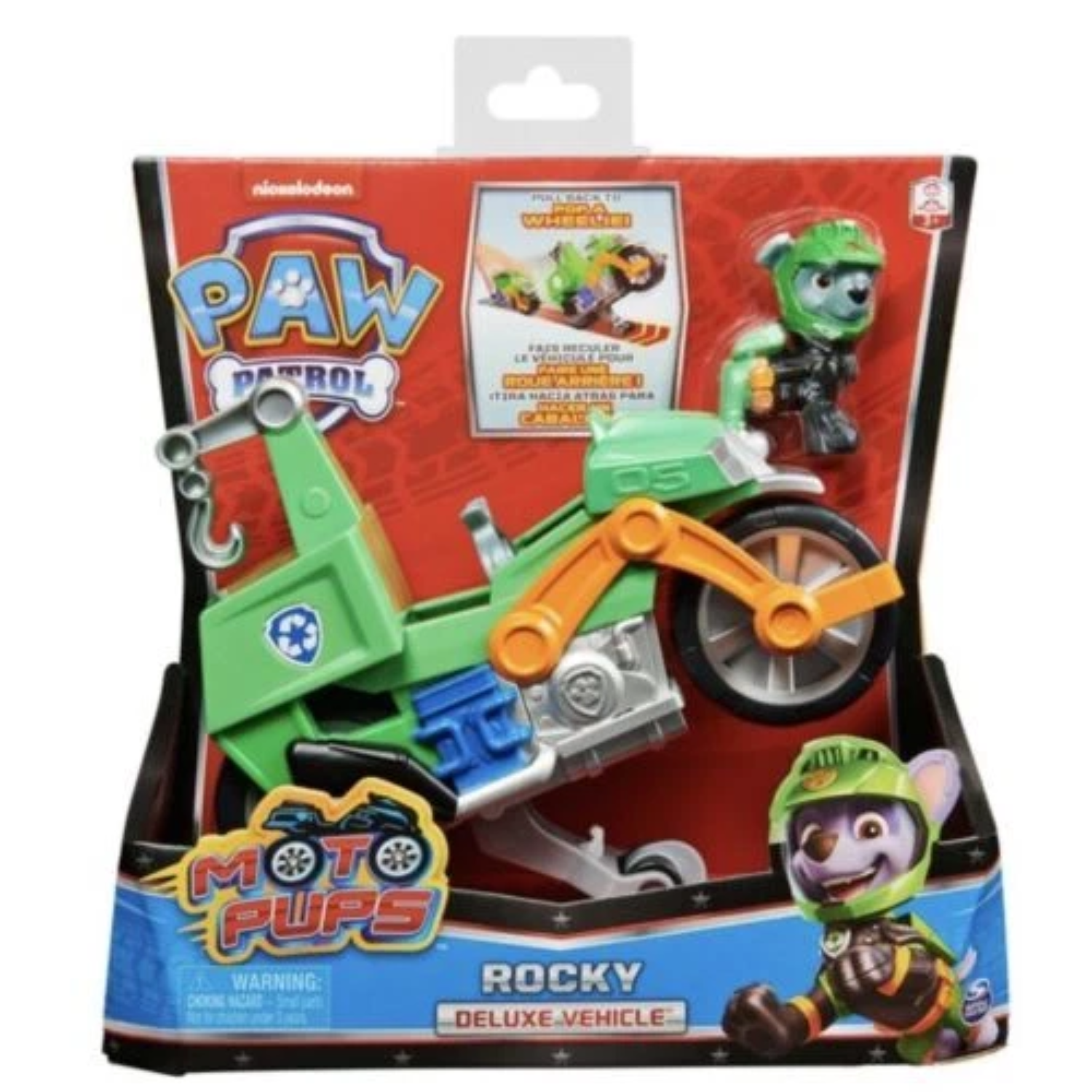 Paw Patrol Rocky Moto Pups Deluxe Motorcycle Vehicle Pull Back Wheelie Figure 3+
