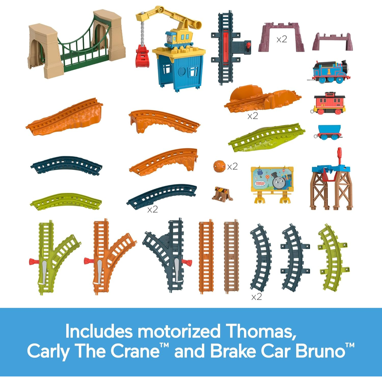 Thomas & Friends Motorized Adventures Train Set with Bruno & Carly Crane Ages 3+