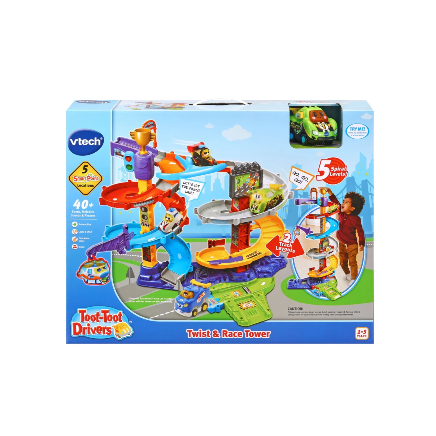 VTech Toot-Toot Drivers Twist and Race Tower Car Track Set for Kids Age 1-5