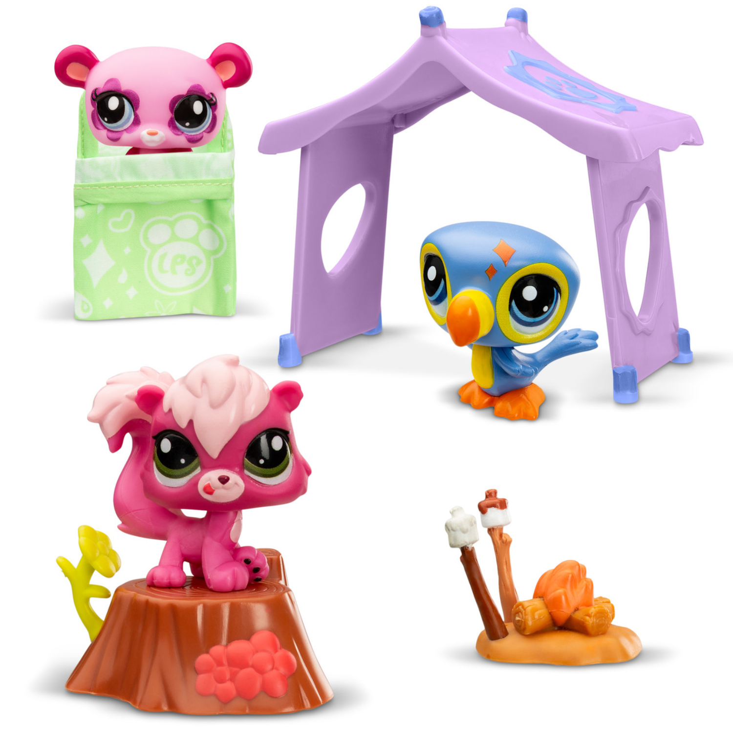Littlest Pet Shop Camping Play Pack 3 Pets with Accessories Collector Card 4+