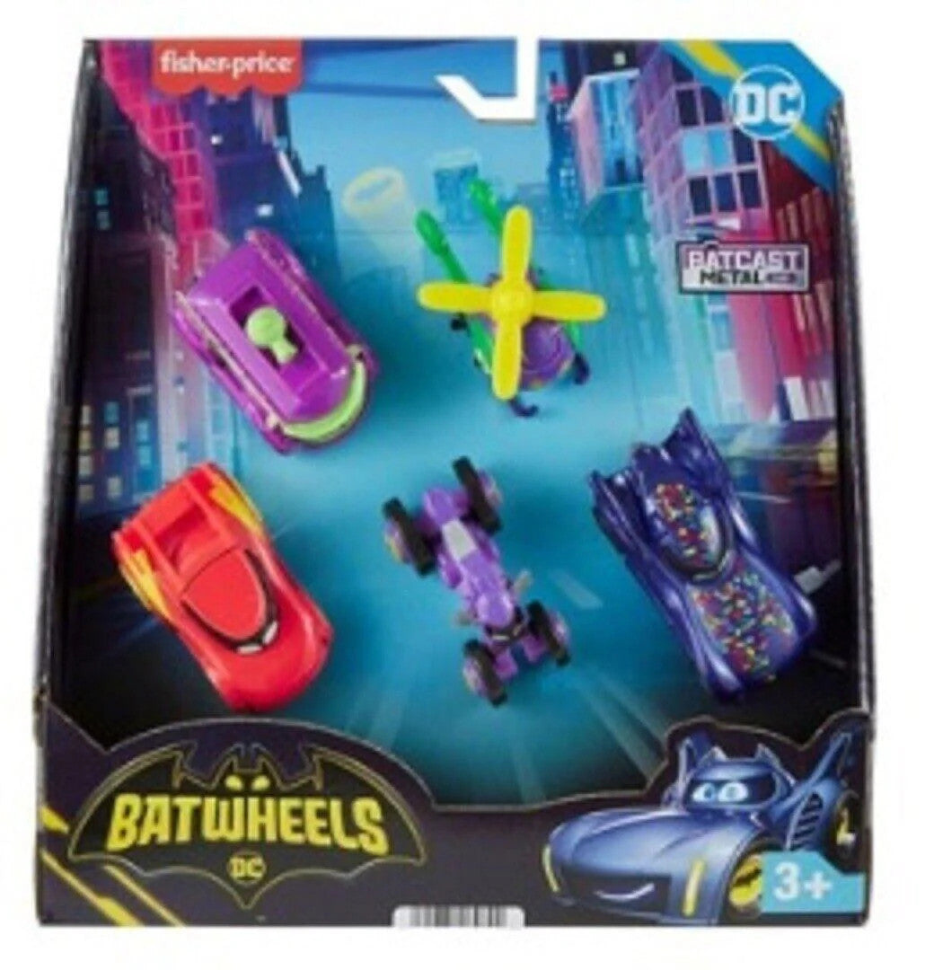 Fisher-Price DC Batwheels Metal Diecast 1:55 Scale 5 Pack Cars Batcave Batman