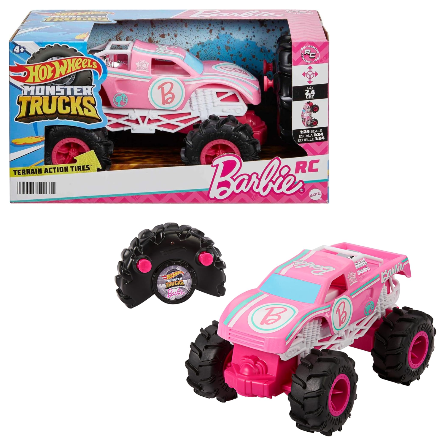 Hot Wheels Barbie Monster Truck RC Car 1:24 Scale Remote Control Vehicle Kids 4+