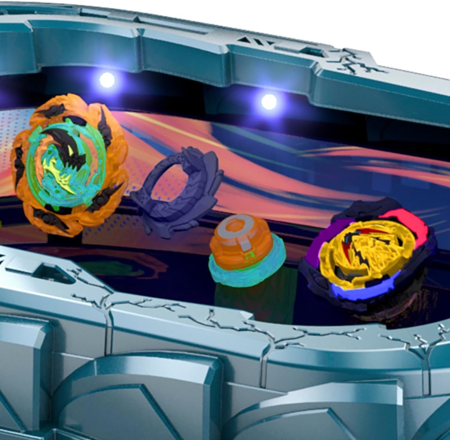 Beyblade Burst QuadStrike Light Ignite Battle Set Stadium with Tops Launchers 8+