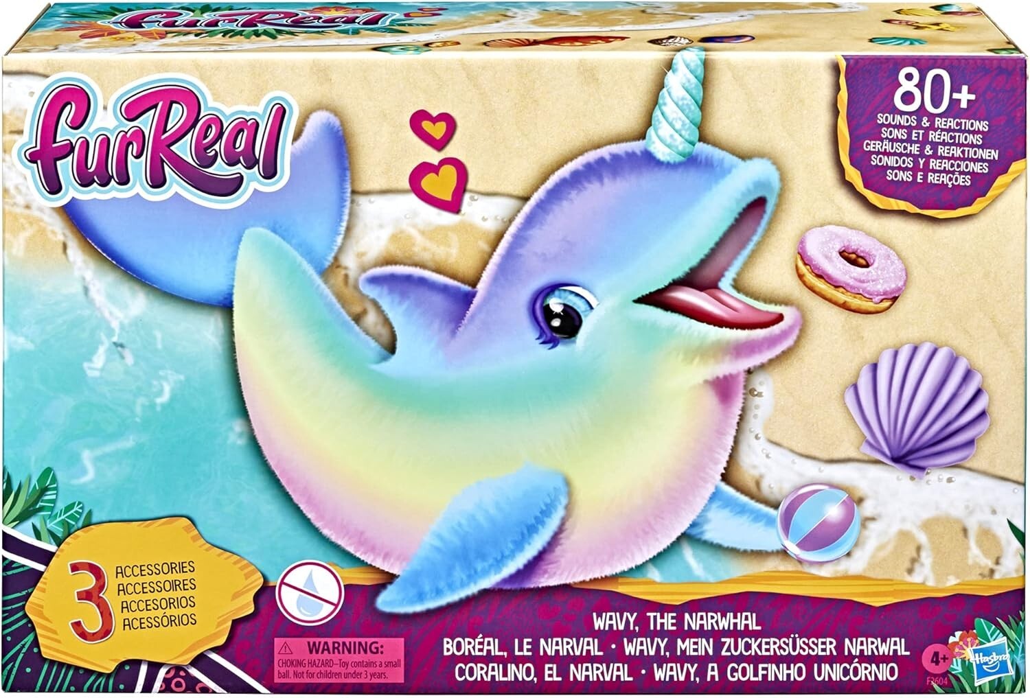 FurReal Friends Wavy Narwhal Rainbow 80+ Sounds and Reactions Ages 4+ New Toy