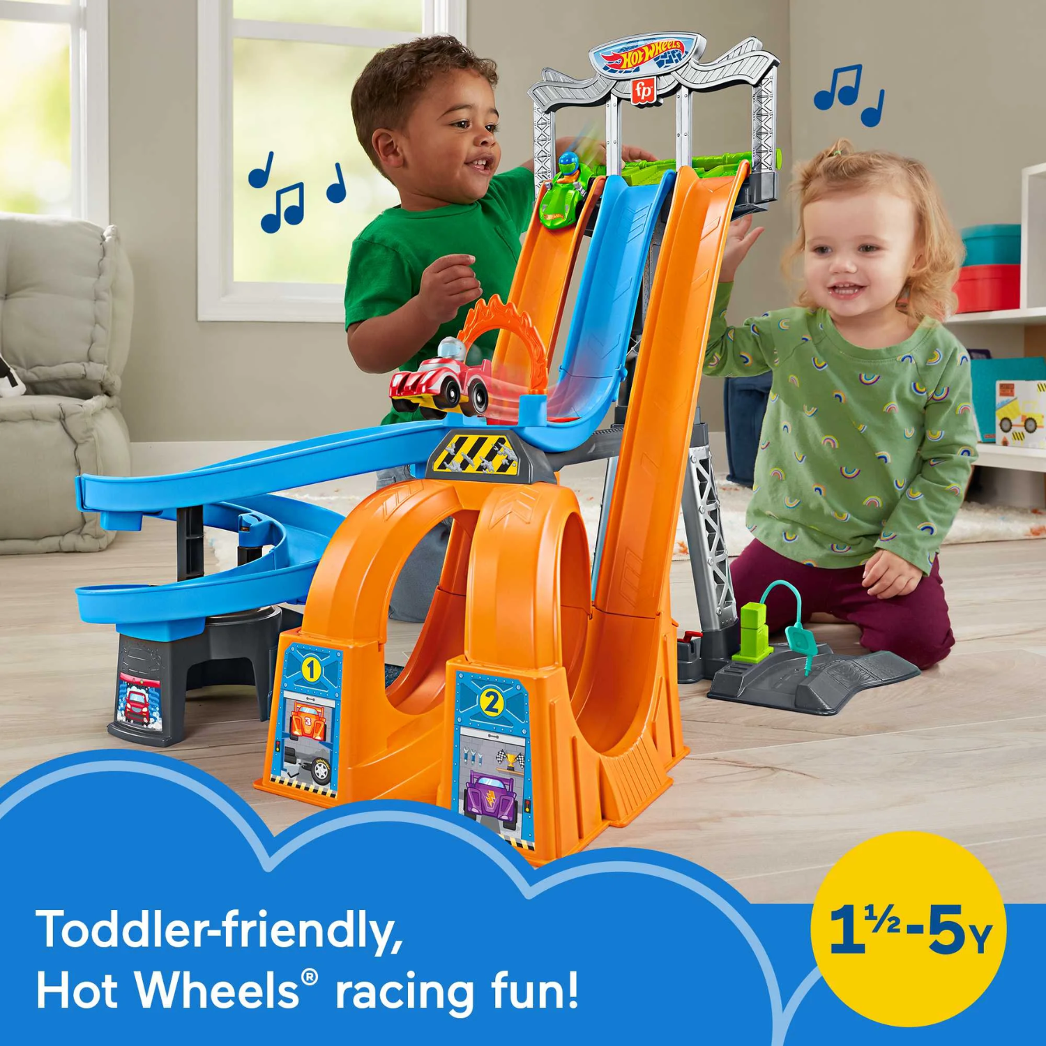 Fisher-Price Little People Hot Wheels Racing Loops Tower Playset Cars