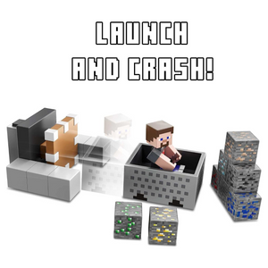 Minecart Mayhem Playset With Steve Figure Launching Cart and Accessories New Toy