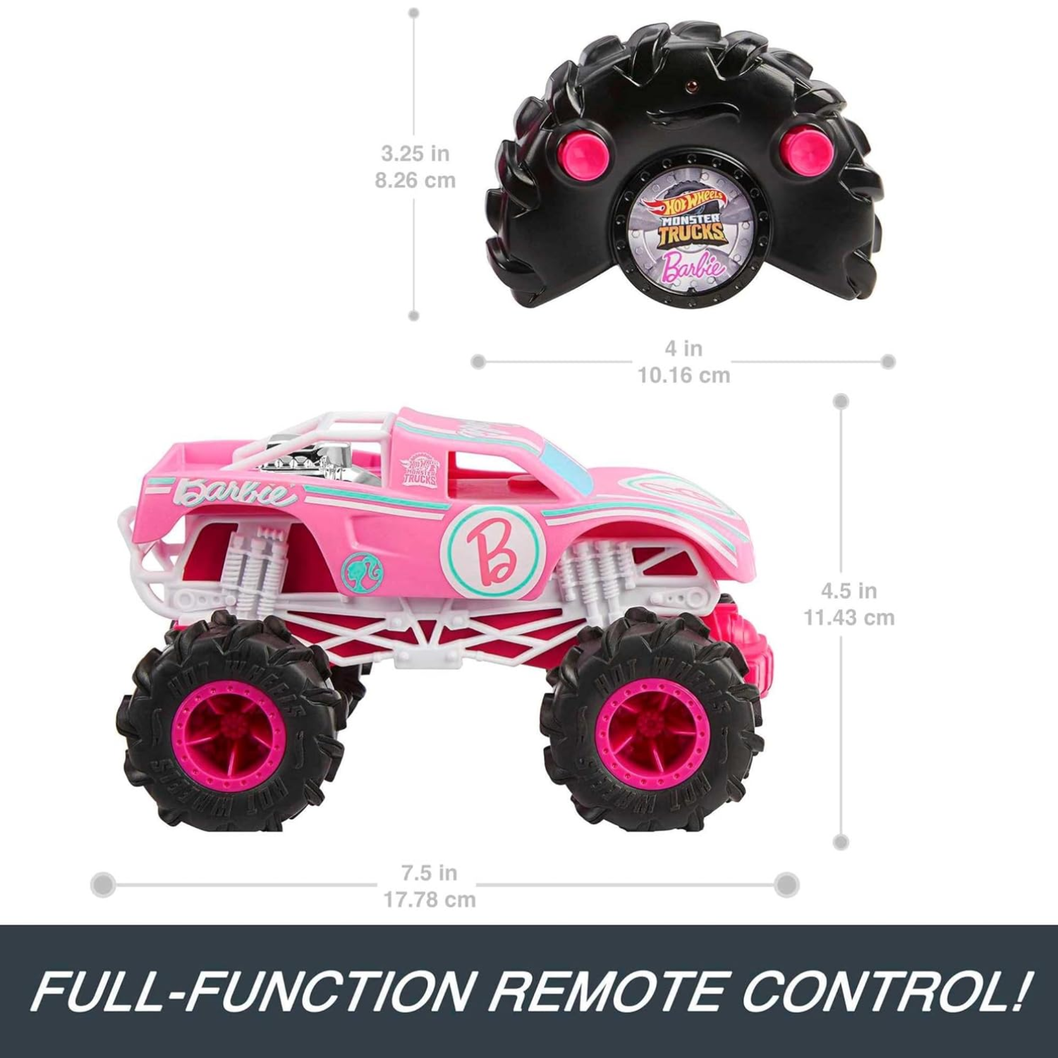 Hot Wheels Barbie Monster Truck RC Car 1:24 Scale Remote Control Vehicle Kids 4+