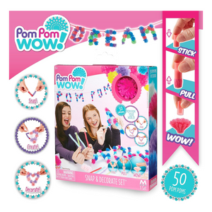 Pom Pom Wow! Snap & Decorate Set – 50 Pom Poms, Letters, Cards, Ribbon