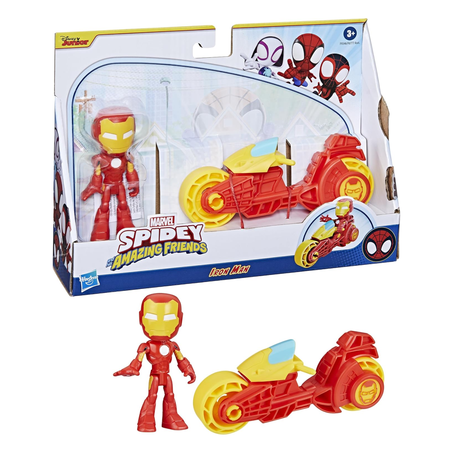 Spidey and Friends Iron Man Figure with Motorbike Toy 4" Preschool Set