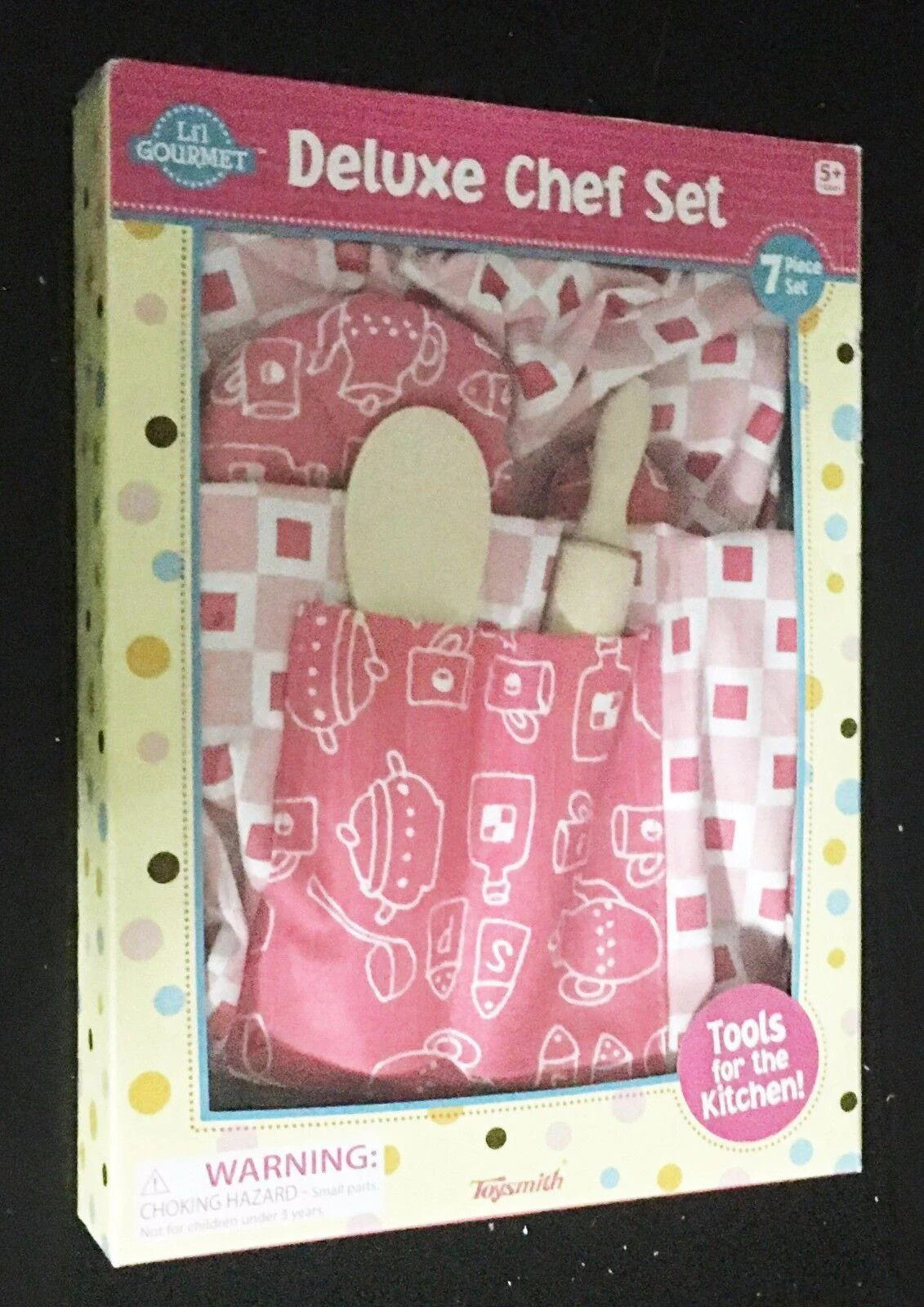Toysmith Deluxe Chef Set Hat Ages 5+ New Toy Wooden Spoon Hot Pad Rolling Pin