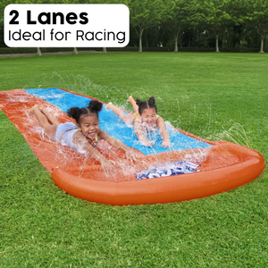 H2OGO Double Lane Inflatable Water Slide Splash Pool Sprinklers Backyard Fun 3+
