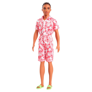 Fashionistas Ken Doll #235 Braided Hair Coral Jumpsuit Green Sandals Toy Ages 3+